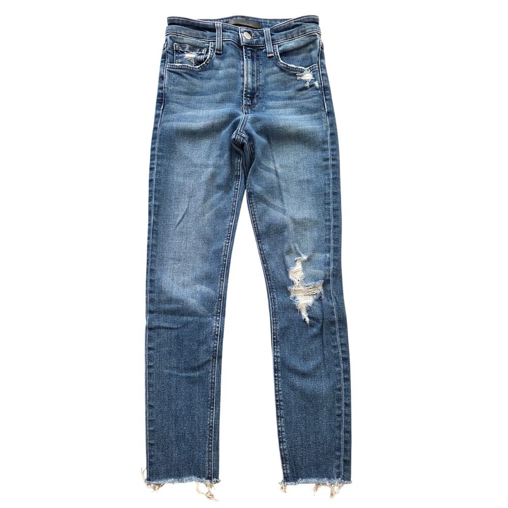 Joe's The Charlie High Rise Distressed Raw Hem Skinny Crop Jeans Blue Size 24